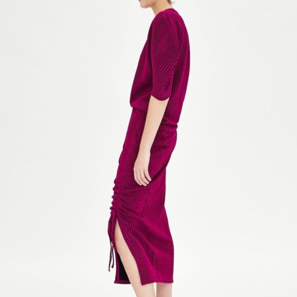 Zara Trafaluc Metallic Knit Skirt Size Small Ruched Front Slit Short Midi Pink - Picture 1 of 5